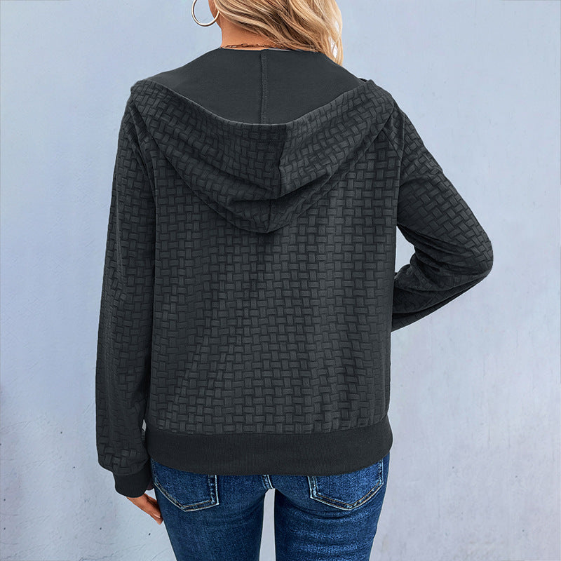 Women's Textured Hooded Henley Sweater with Button Placket and Kangaroo Pocket Mune Fashion