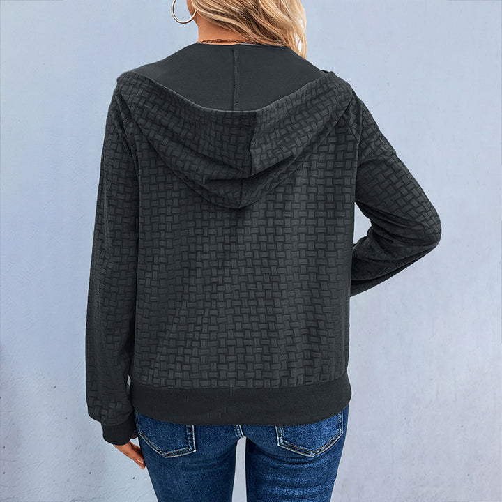 Women's Textured Hooded Henley Sweater with Button Placket and Kangaroo Pocket Mune Fashion