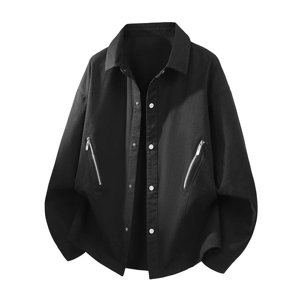 Men's Oversized Shirt Jacket in Worker Style with Angled Zipper Pockets and Snap Placket Mune Fashion
