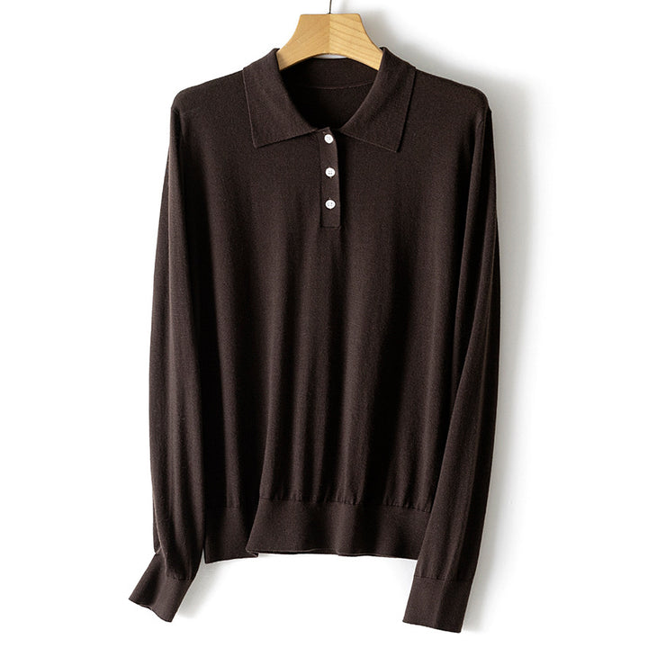 Ladies Fine Long Sleeve Polo Sweater made of Fine Knit with Button Placket Mune Fashion
