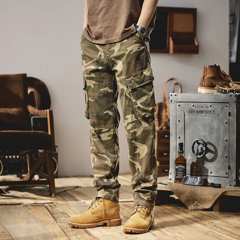 Herren Camouflage-Utility-Cargohose mit Mehrfachklappentaschen, Kniepaneelen und Kordelabschluss Mune Fashion