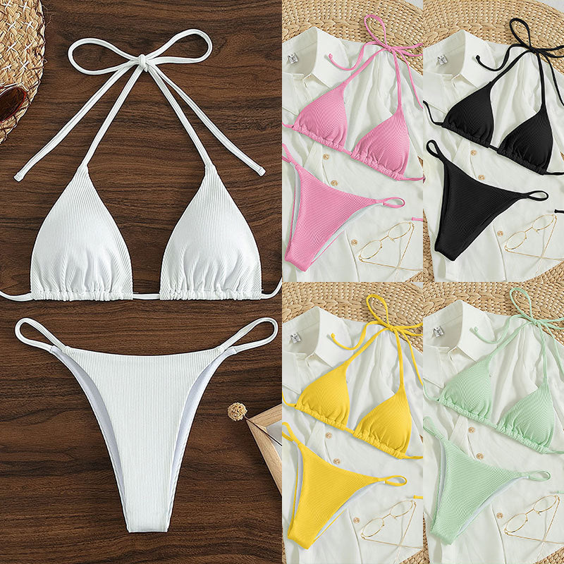 Women Triangle Bikini with fine ribbed texture and playful ties Mune Fashion