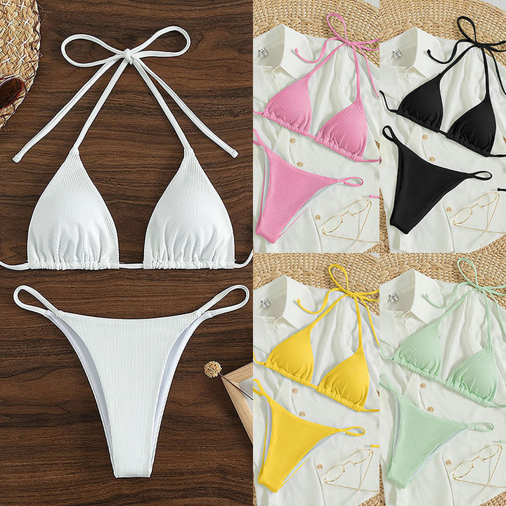 Women Triangle Bikini with fine ribbed texture and playful ties Mune Fashion