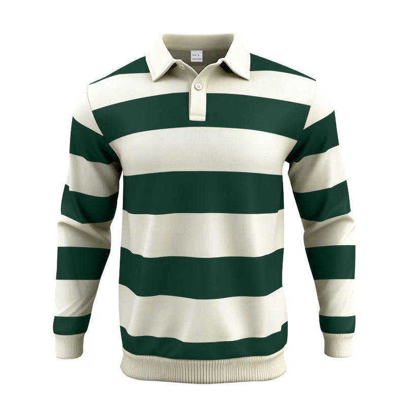 Men's striped rugby polo shirt made of cotton blend with short button placket and ribbed cuffs Mune Fashion
