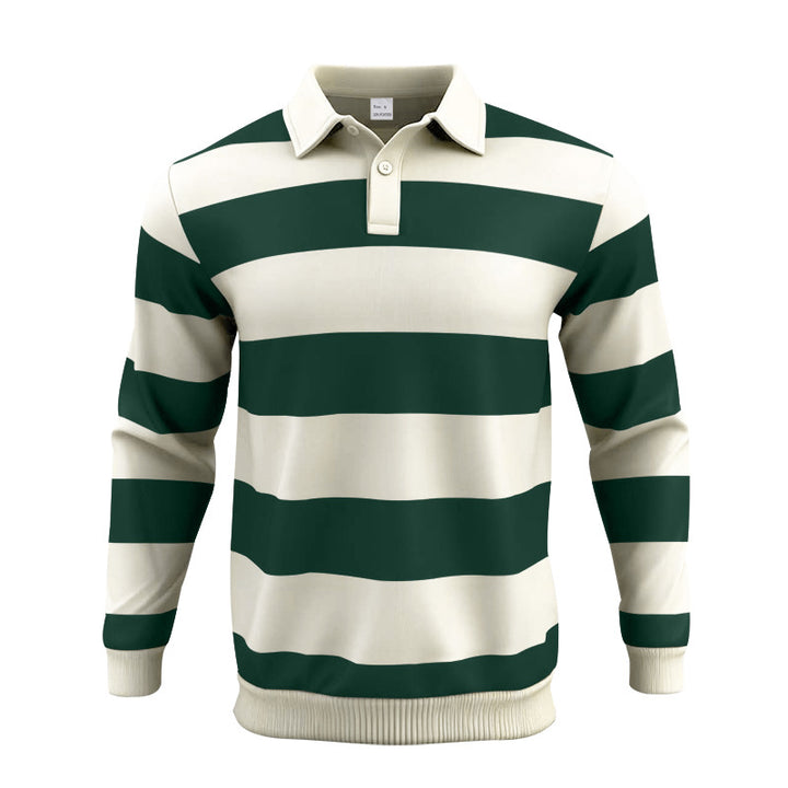 Men's striped rugby polo shirt made of cotton blend with short button placket and ribbed cuffs Mune Fashion