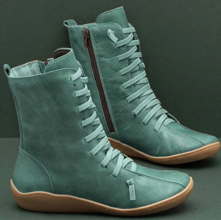 Women's ankle-high lace-up boots with side zipper and shock-absorbing rubber sole Mune Fashion