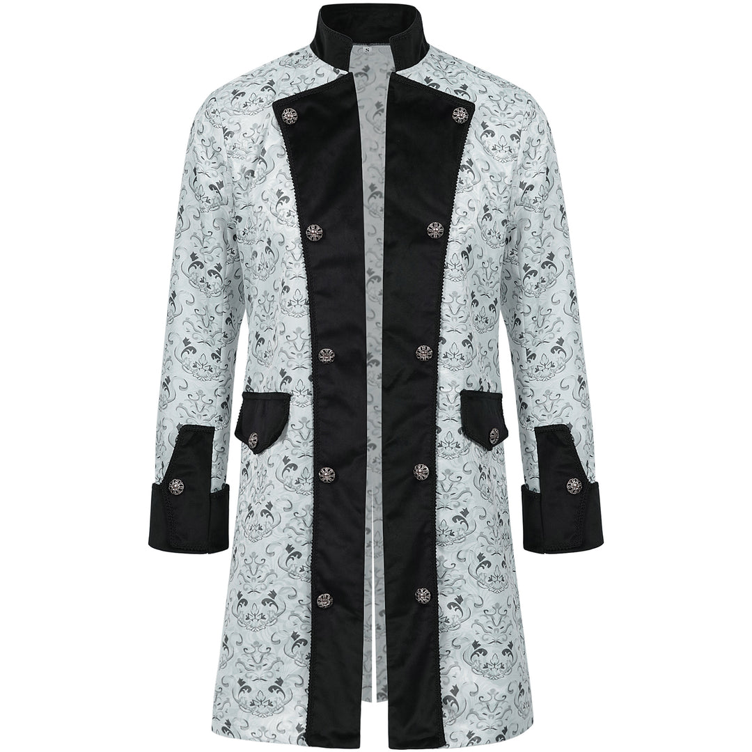 Men's fitted brocade coat with ornamental jacquard pattern and velvet trim Mune Fashion