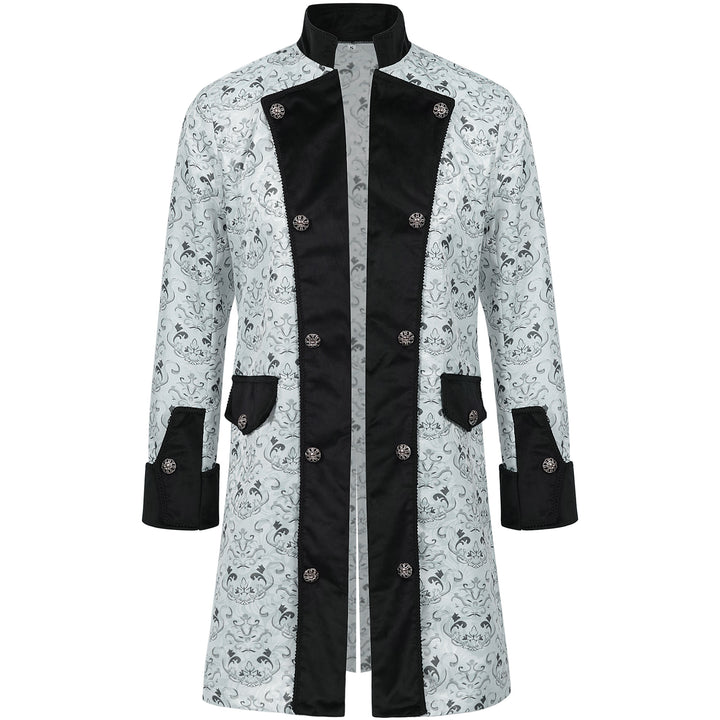 Men's fitted brocade coat with ornamental jacquard pattern and velvet trim Mune Fashion