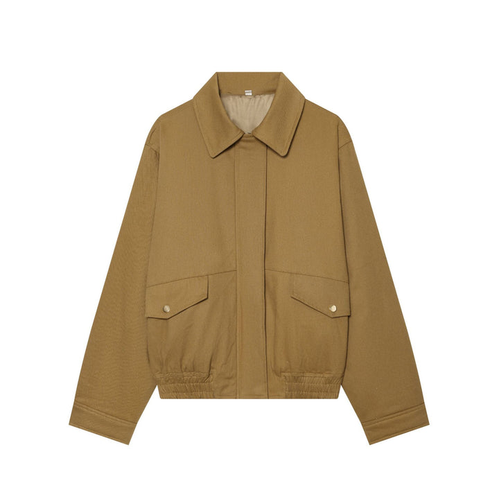 Women's lightweight field jacket made of cotton blend with concealed snap button placket, shirt collar, and elastic hem Mune Fashion