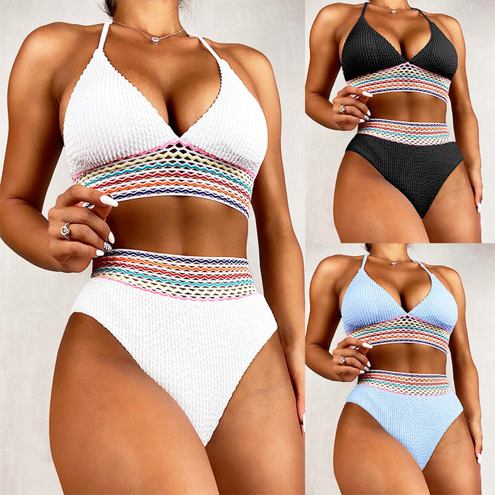 Ladies bikini set with high-cut bottom and colorful wave pattern Mune Fashion