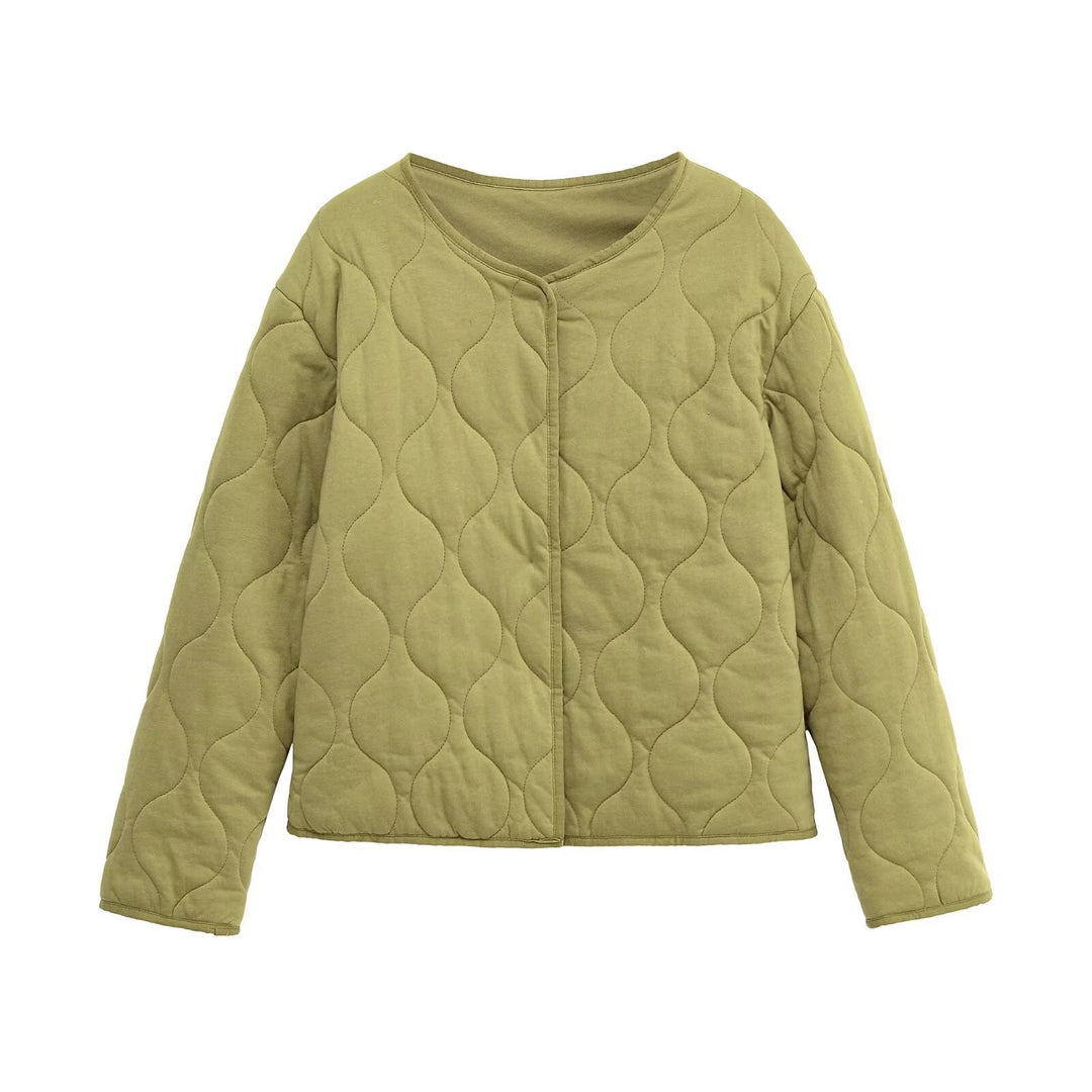 Women's quilted jacket without a collar with a boxy silhouette and tonal wave quilting Mune Fashion