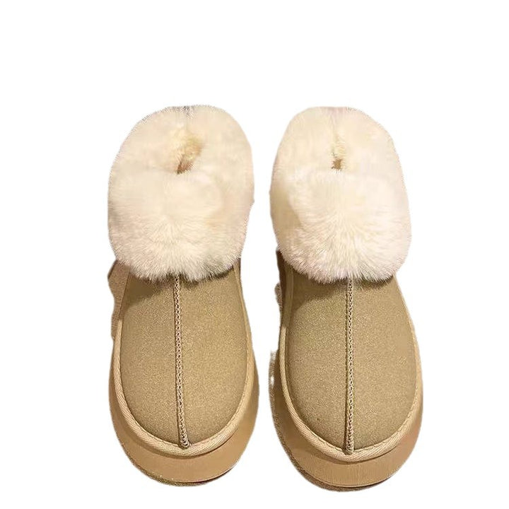 Women Padded Platform Slippers with Fur Collar and Non-Slip Profile Sole Mune Fashion