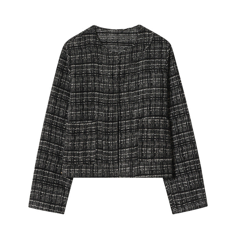Women's Boxy Tweed Jacket in Boucle Look with Concealed Button Placket and Boxy Silhouette Mune Fashion