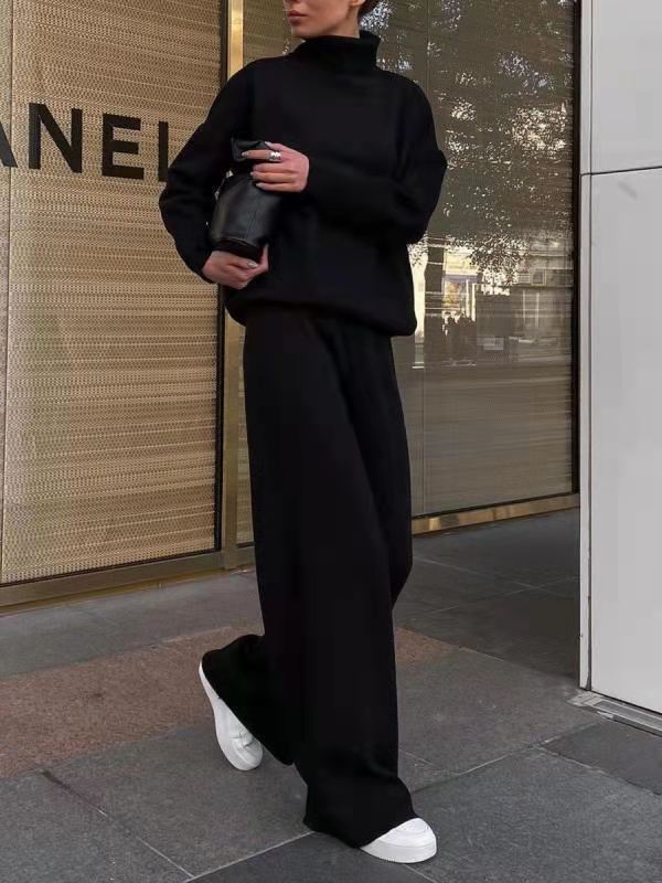 Women Wide Knit Pants with High Waist, Drawstring, and Wide Leg Mune Fashion