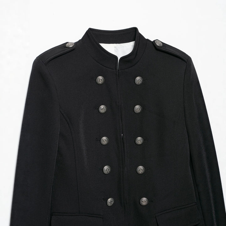 Women short blazer with stand-up collar, back decorative flap and tailored fit Mune Fashion