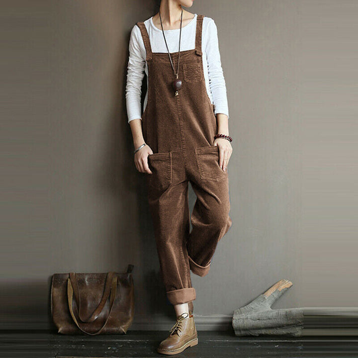 Women Corduroy Bib Pants Wide