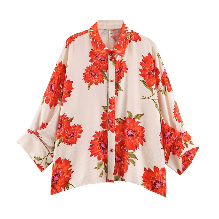 Ladies Oversized Viscose Blouse with Floral Print and Kimono Sleeves Mune Fashion