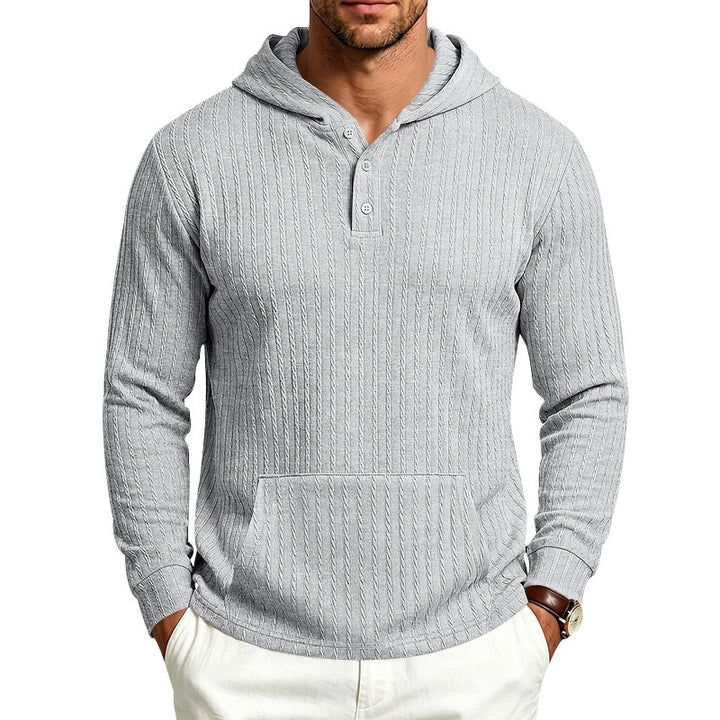 Men's Structured Hoodie with Henley Collar and Kangaroo Pocket Mune Fashion