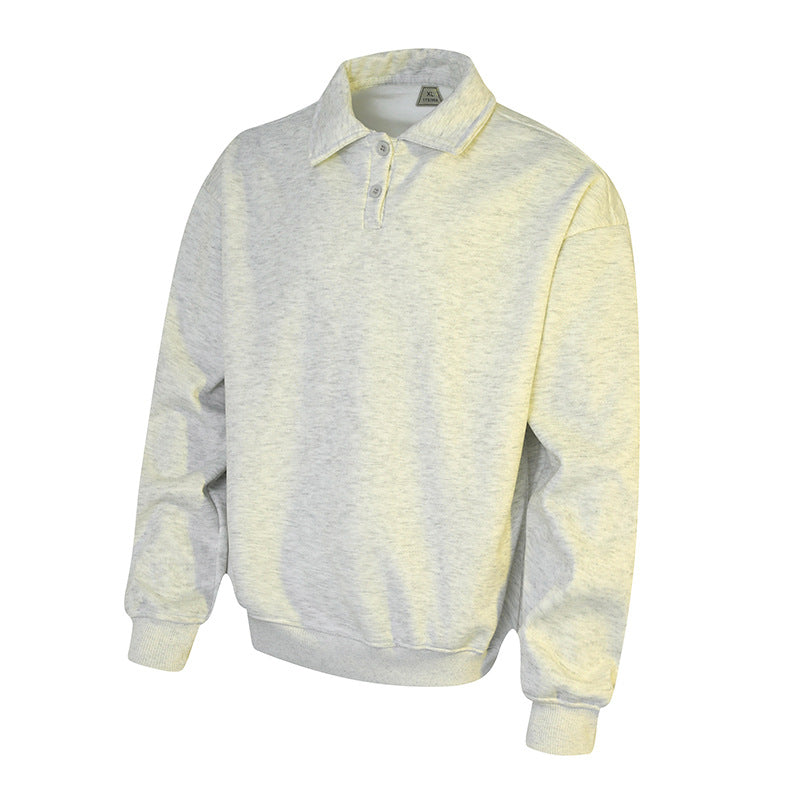 Men's Polo Sweatshirt in Oversize Relaxed Fit with Ribbed Cuffs and Button Placket Mune Fashion