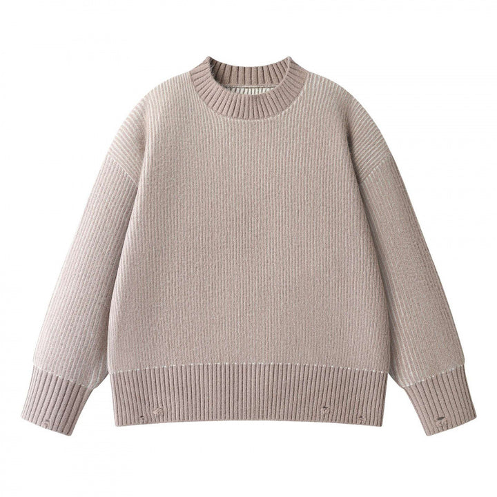 Unisex Oversize Knit Sweater with Round Neck, Ribbed Texture and Extended Hem Mune Fashion