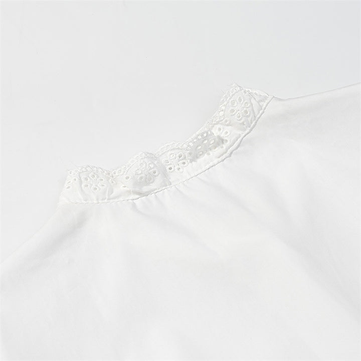 Women's Cropped Lace Bolero Blouse with Stand Collar and Eyelet Embroidery Mune Fashion