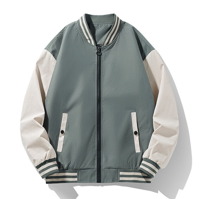 Men's lightweight college bomber jacket with contrasting striped ribbed collar and full zip Mune Fashion