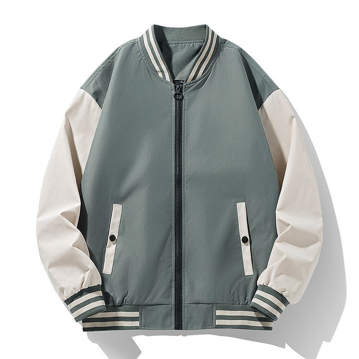 Men's lightweight college bomber jacket with contrasting striped ribbed collar and full zip Mune Fashion