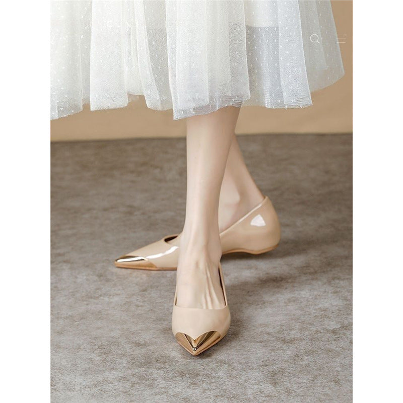 Women's pointed-toe ballerinas with leopard print and metallic toe cap Mune Fashion