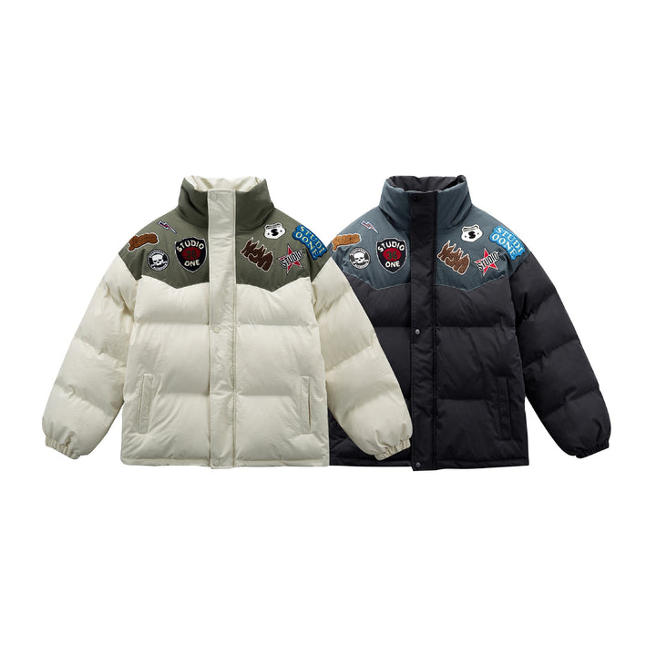 Unisex Padded Puffer Jacket with Embroidered Patch Applications Mune Fashion