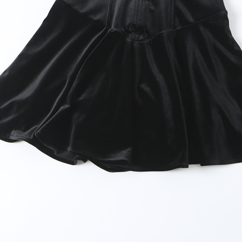 Women's velvet mini dress with tailored corset look and flared skirt Mune Fashion