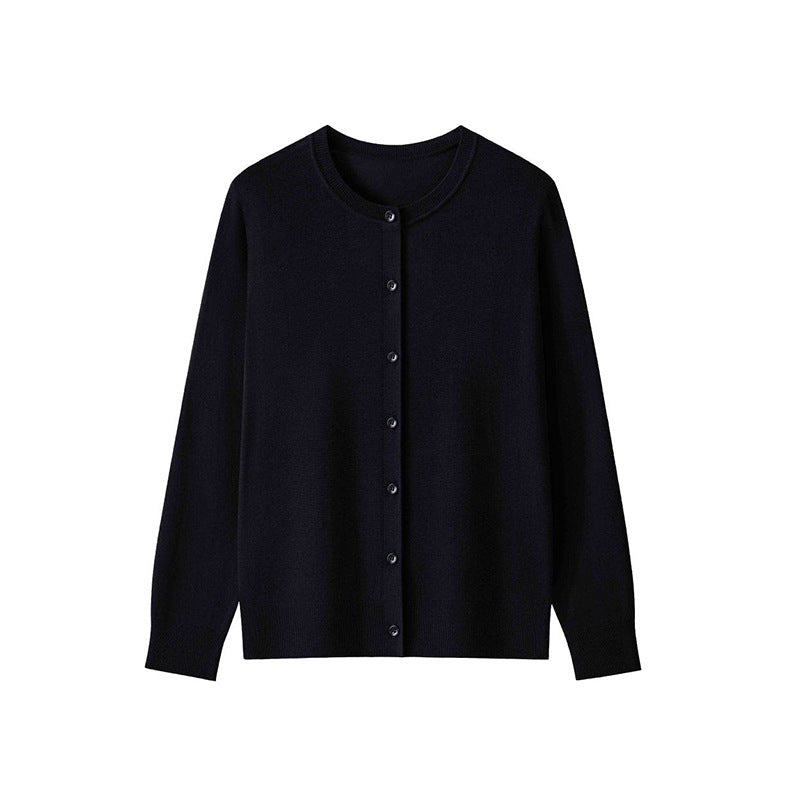 Women's fine knit cardigan with round neckline and button placket Mune Fashion