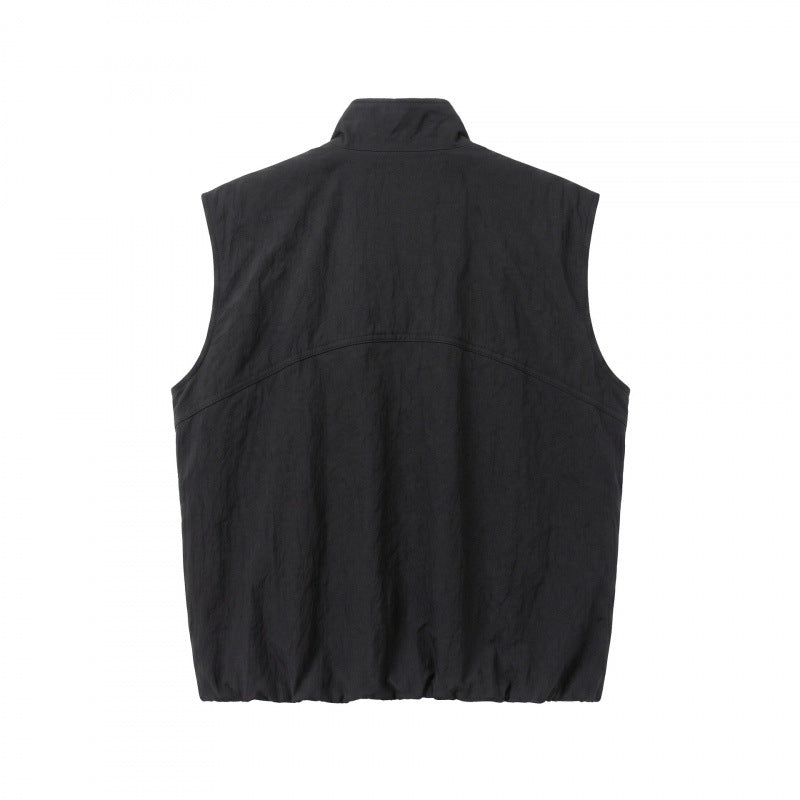 Unisex Boxy Padded Sleeveless Vest with High Stand-Up Collar, Hidden Snap Button Placket and Flap Pockets Mune Fashion