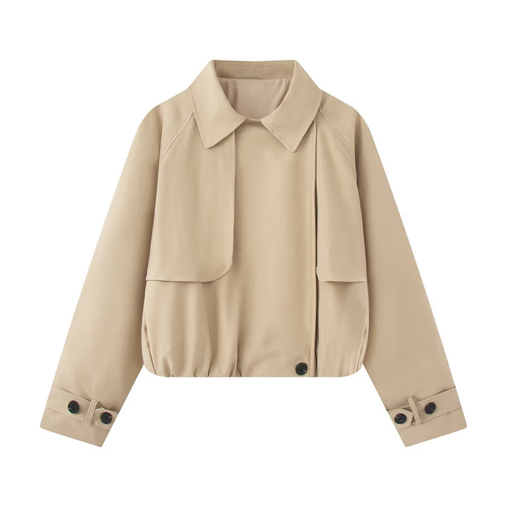 Women's Cropped Short Jacket with Cape Front, Shirt Collar and Adjustable Cuffs Mune Fashion