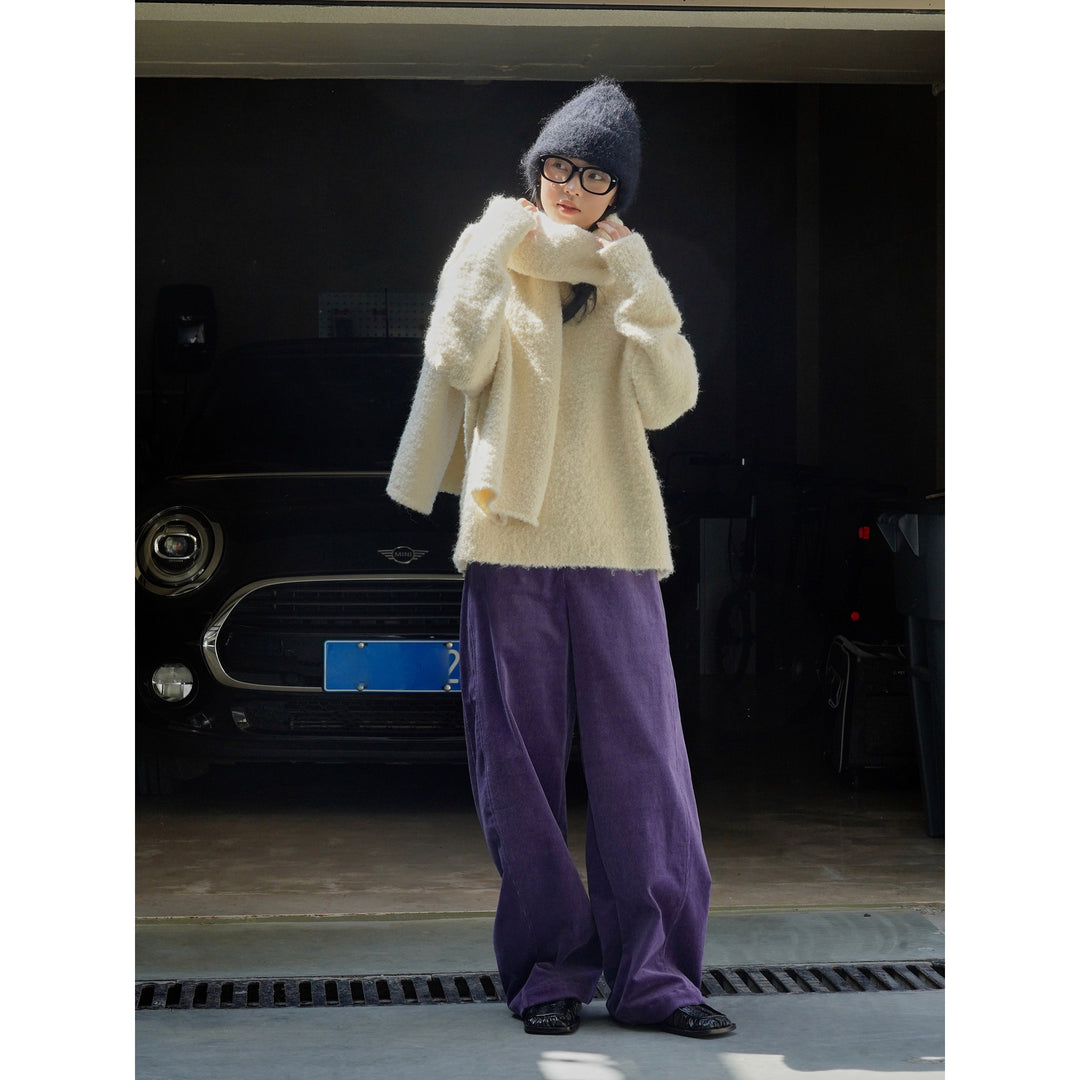 Women High-waisted Cord Velour Palazzo Pants with Wide Leg Mune Fashion
