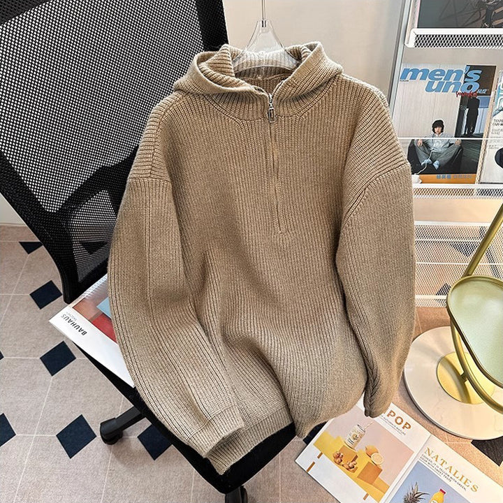 Men's chunky knit pullover with hood and zipper Mune Fashion