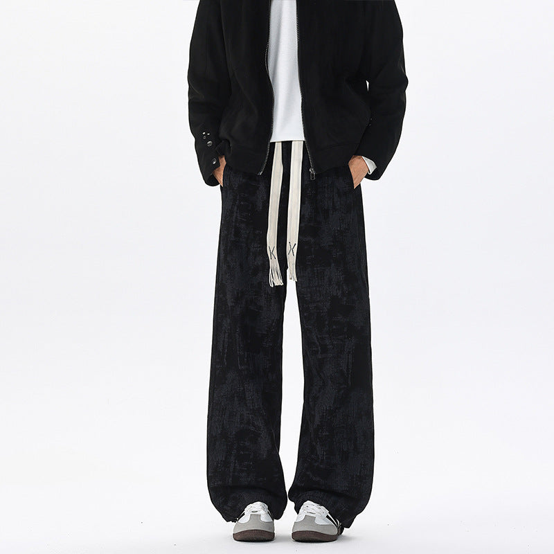Men's Wide Cut Lounge Pants with Abstract Allover Print, Elastic Waistband and Drawstring Mune Fashion