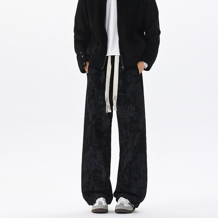 Men's Wide Cut Lounge Pants with Abstract Allover Print, Elastic Waistband and Drawstring Mune Fashion