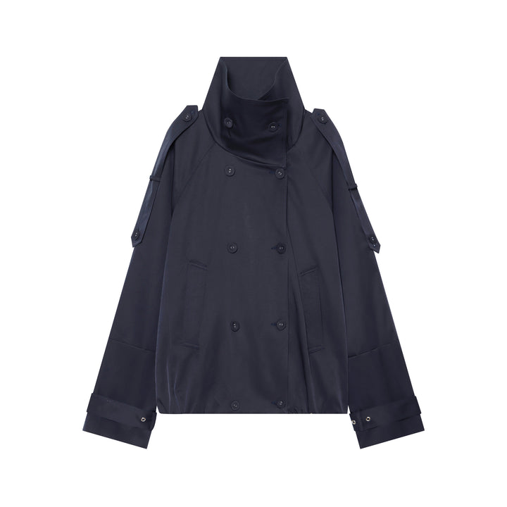 Women's double-breasted cape trench coat with high stand collar and adjustable sleeve tabs Mune Fashion