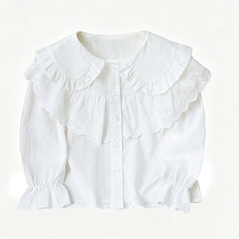 Girls Dressy Blouse with Romantic Ruffled Collar Mune Fashion