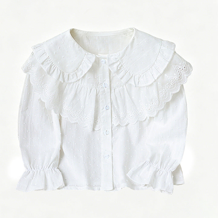 Girls Dressy Blouse with Romantic Ruffled Collar Mune Fashion