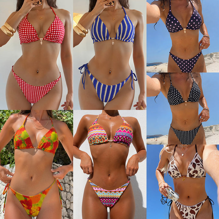 Ladies triangle bikini with exquisite flower appliqué Mune Fashion
