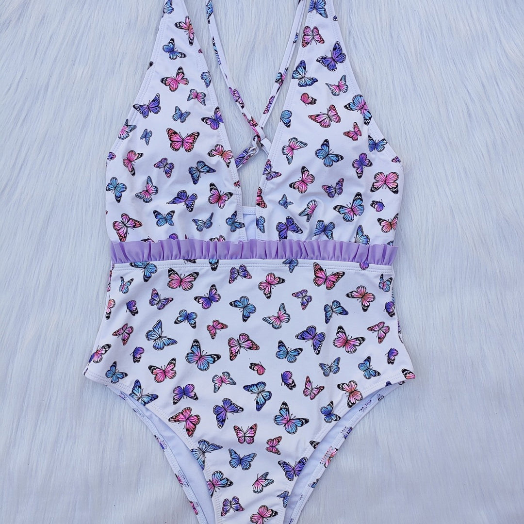 Ladies High-Waisted Swimwear with Butterfly Print Mune Fashion