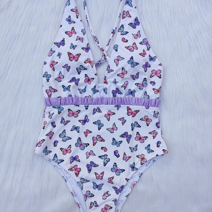 Ladies High-Waisted Swimwear with Butterfly Print Mune Fashion