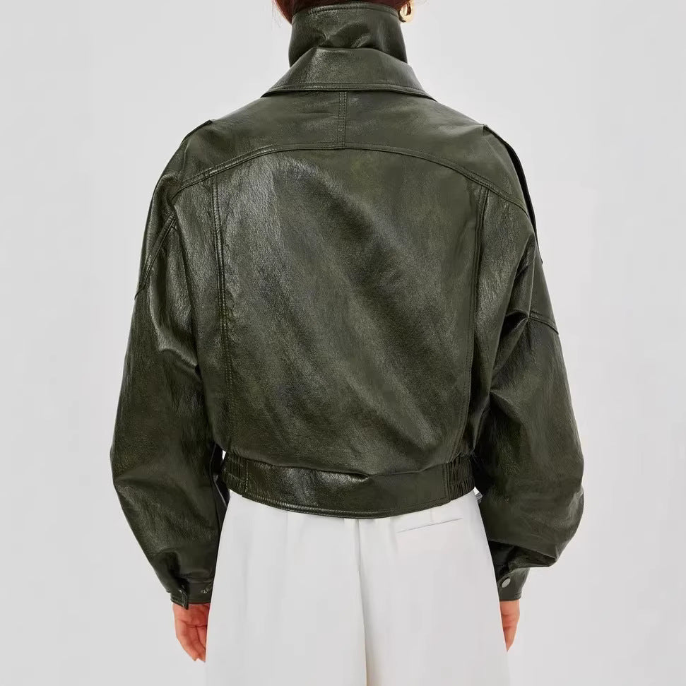 Women's Stylish Leather Jacket with Hip Belt
