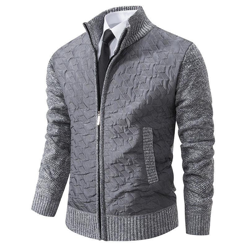 Men's Quilted Hybrid Cardigan with Stand-up Collar, Contrast Sleeves, and Full Zip Mune Fashion