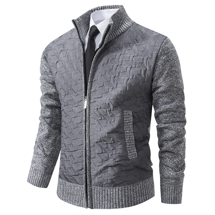 Men's Quilted Hybrid Cardigan with Stand-up Collar, Contrast Sleeves, and Full Zip Mune Fashion