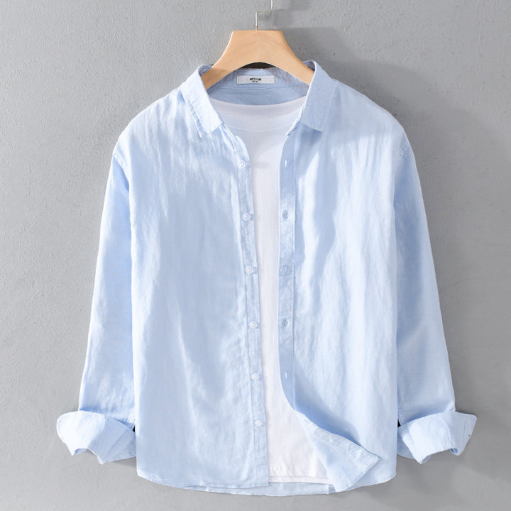 Men's Linen Blend Layering Overshirt with Kent Collar, Rounded Hem and Soft-Touch Mune Fashion