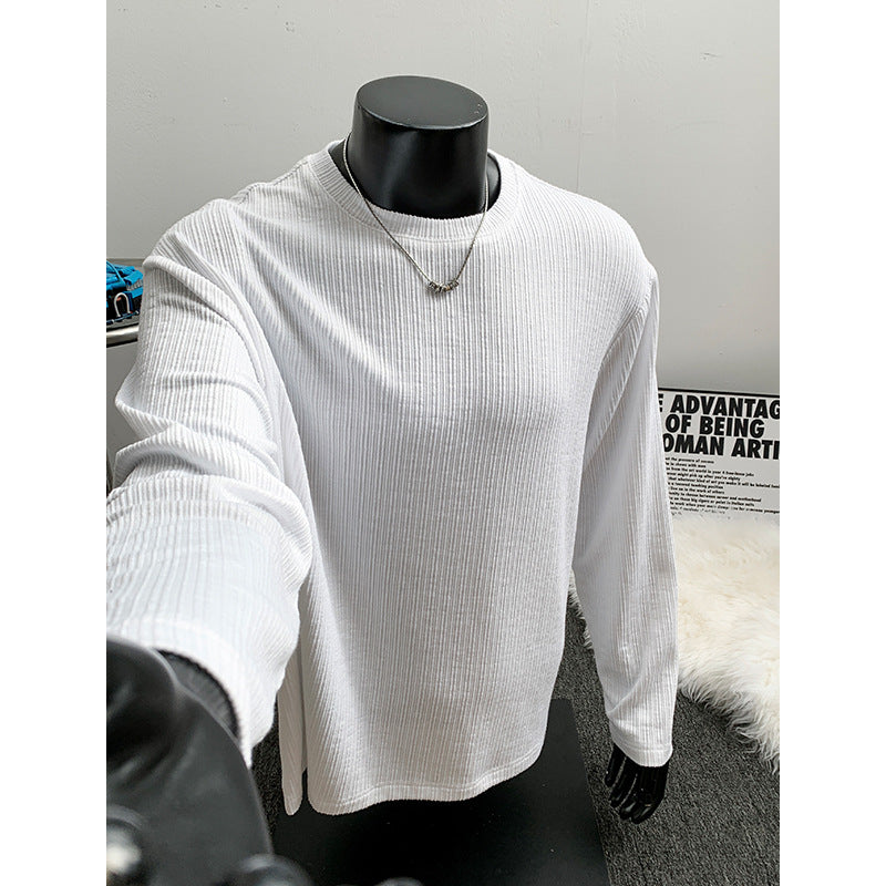 Men's Ribbed Long Sleeve Shirt made of Fine Knit with Round Neckline Mune Fashion