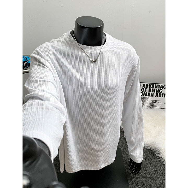 Men's Ribbed Long Sleeve Shirt made of Fine Knit with Round Neckline Mune Fashion