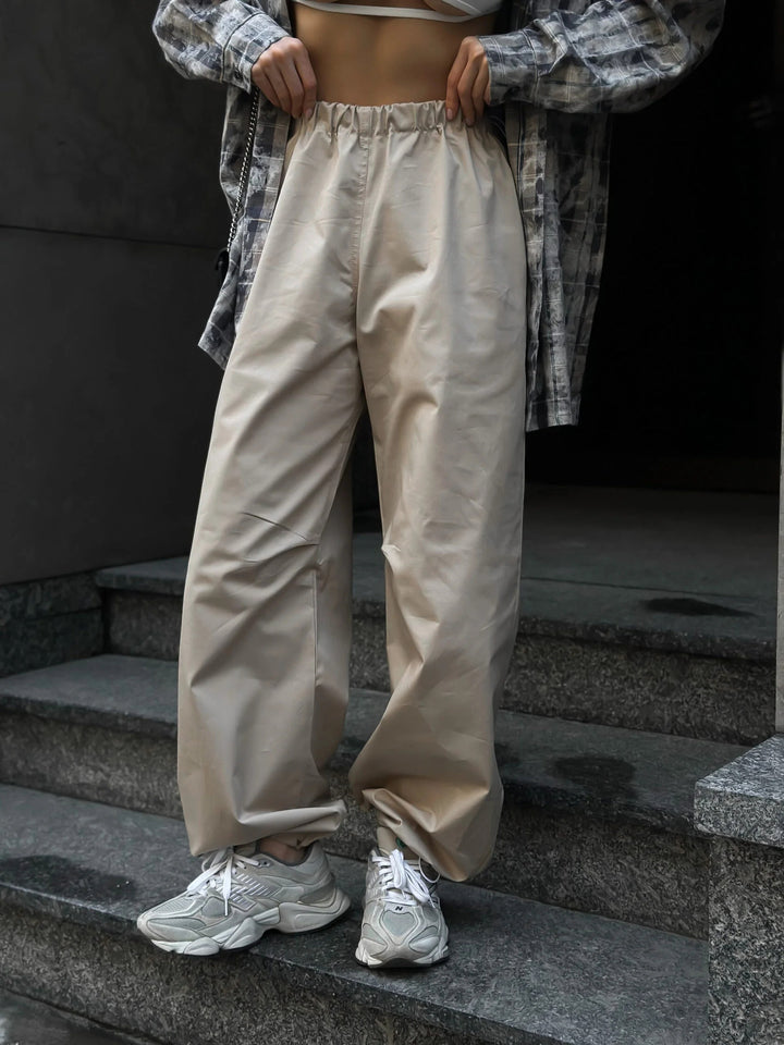 Women's wide high-cut leisure pants with an elastic waistband and deep crotch Mune Fashion
